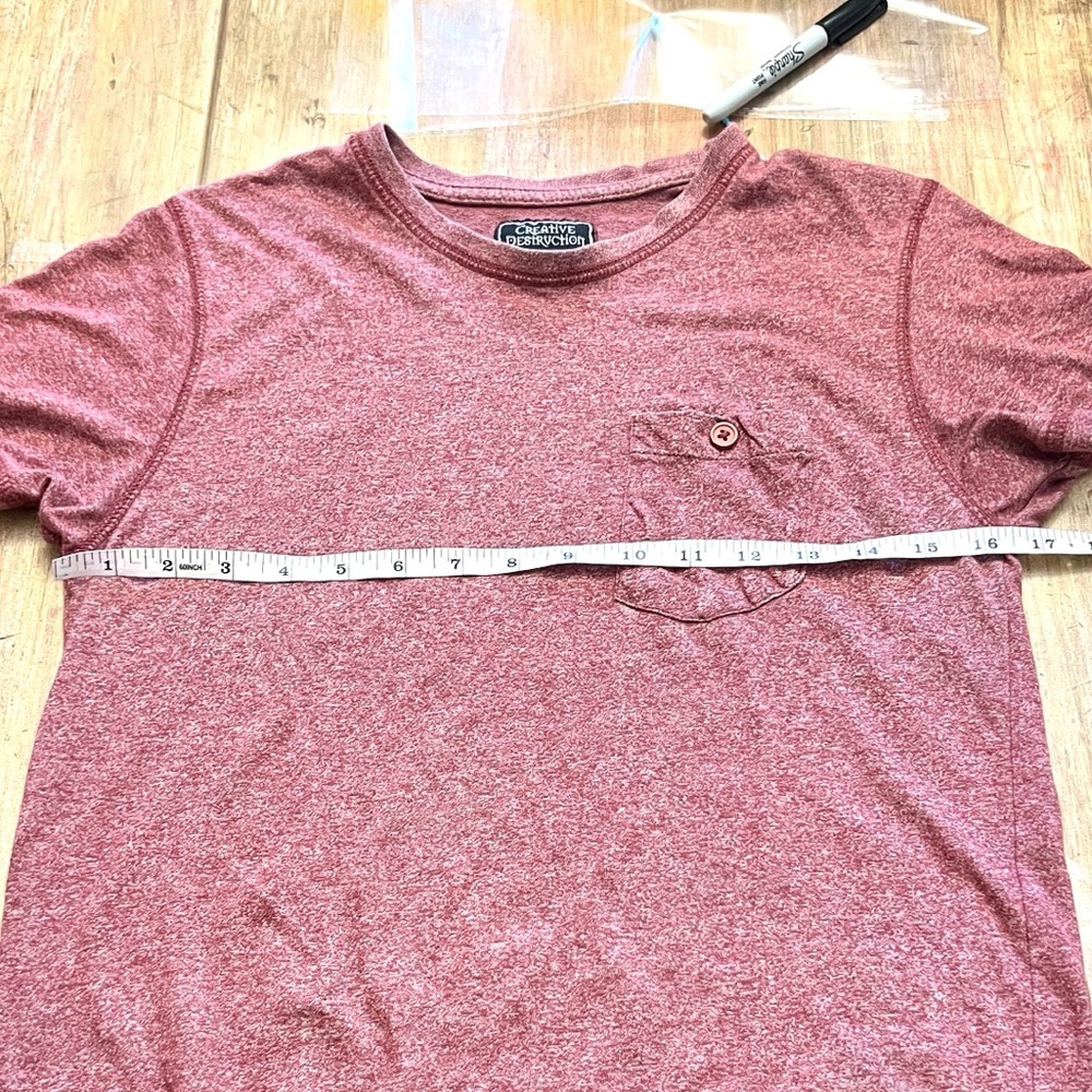 Creative Destruction,Pocket Tee Heathered-Brick,Coastal Cotton Blend,Size M - Picture 3 of 7